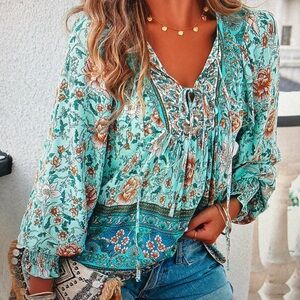 Floral Bohemian Blouse - Green